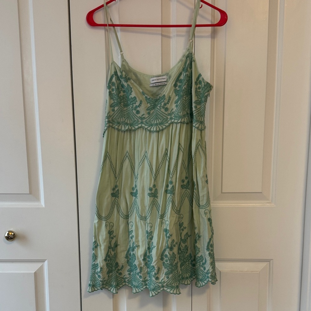 Urban Outfitters Green Embroidered Mini Dress